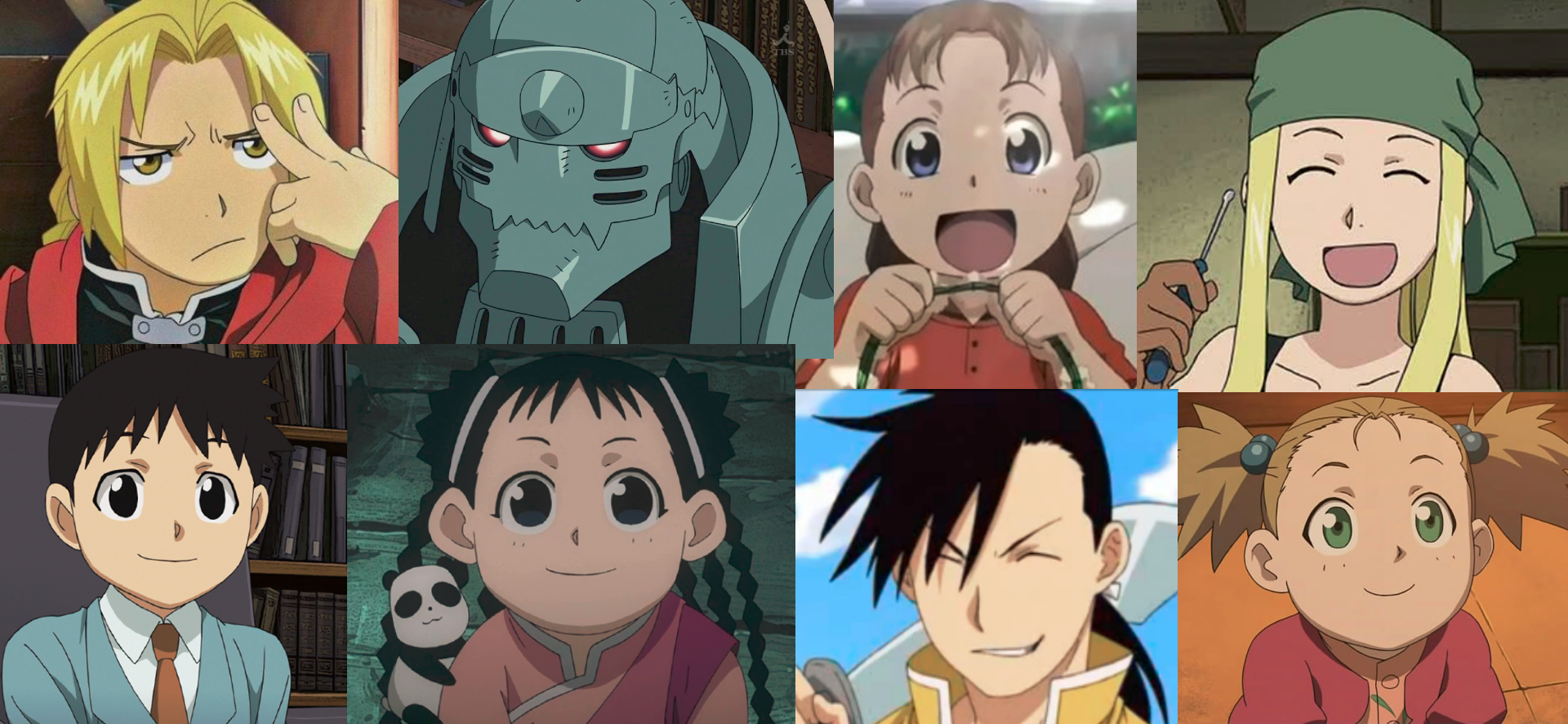 A collection of headshots of the child characters of Fullmetal Alchemist.